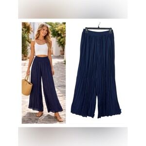 Womens Wide Leg Pleated Palazzo Pants Medium Beachy Euro Summer Coastal Bohemian